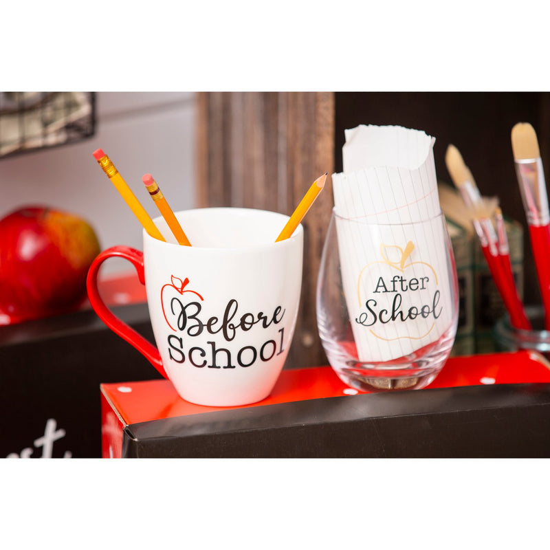Ceramic 17 OZ Cup and Stemless 17 OZ  Wine Gift Set, Before School/After School,p2716005