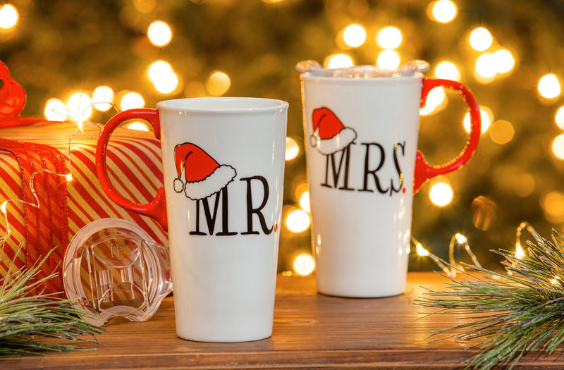 Evergreen Cermaic Travel Cups Giftset, Mr and Mrs, 3.5'' x 5.25'' x 7'' inches