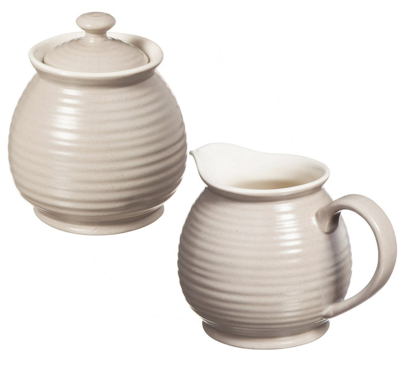 Cypress Home Shiloh Embossed Ceramic Sugar Pot and Creamer, Set of 2