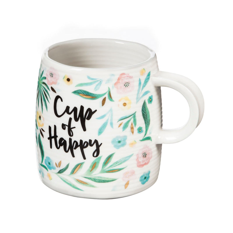 Evergreen Ceramic Cup and Sock Gift set, 12 OZ, Cup of Happy, 4.5'' x 3.5'' x 3.75'' inches