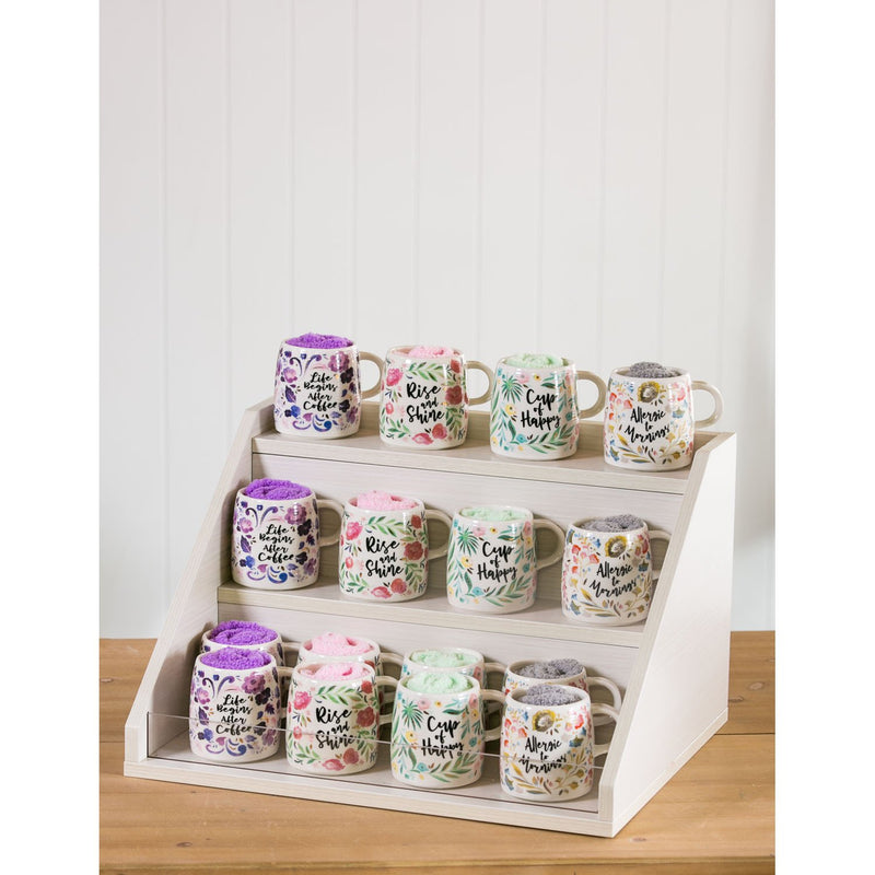 Evergreen Ceramic Cup and Sock Gift set, 12 OZ, Cup of Happy, 4.5'' x 3.5'' x 3.75'' inches