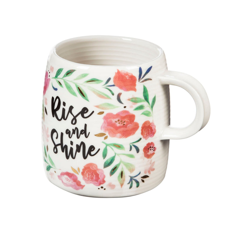 Evergreen Ceramic Cup and Sock Gift set, 12 OZ, Rise and Shine, 4.5'' x 3.5'' x 3.75'' inches