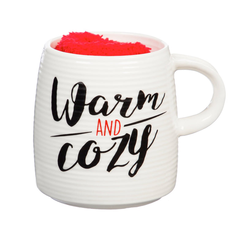 Evergreen Ceramic Cup and Sock Gift set, 12 OZ, Warm and Cozy, 4.72'' x 3.74'' x 3.7'' inches