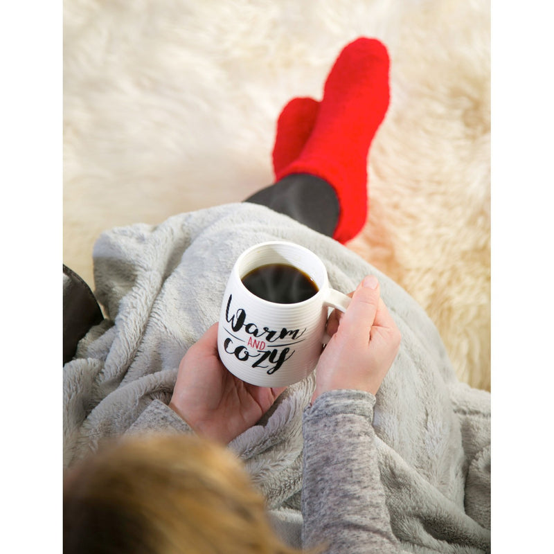 Evergreen Ceramic Cup and Sock Gift set, 12 OZ, Warm and Cozy, 4.72'' x 3.74'' x 3.7'' inches