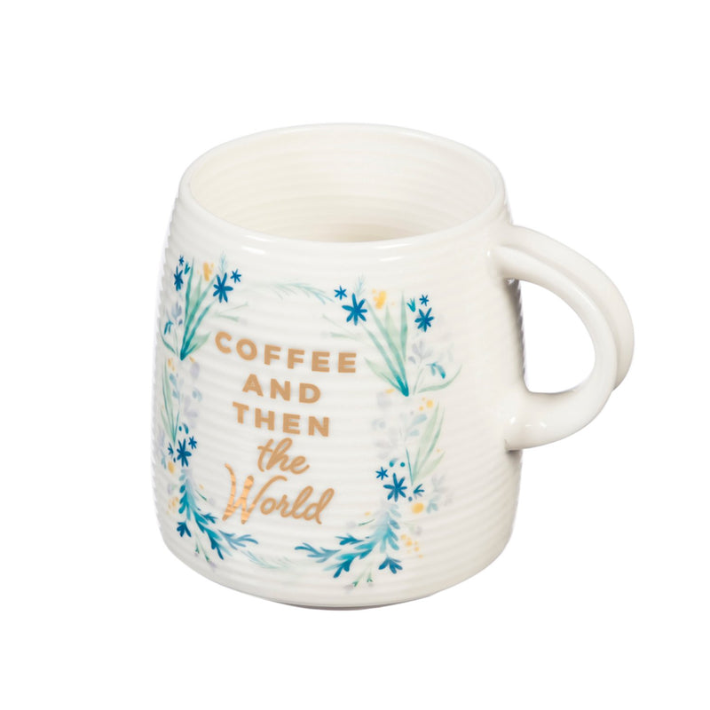 Evergreen Ceramic Cup and Sock Gift set, 12 OZ, Coffee and then the World, 4.5'' x 3.5'' x 3.75'' inches