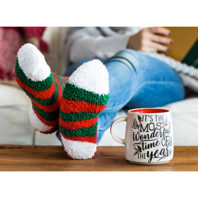 Evergreen Ceramic Cup and Sock Gift set, 12 OZ, It's the Most Wonderful Time of the Year, 4.5'' x 3.5'' x 3.75'' inches