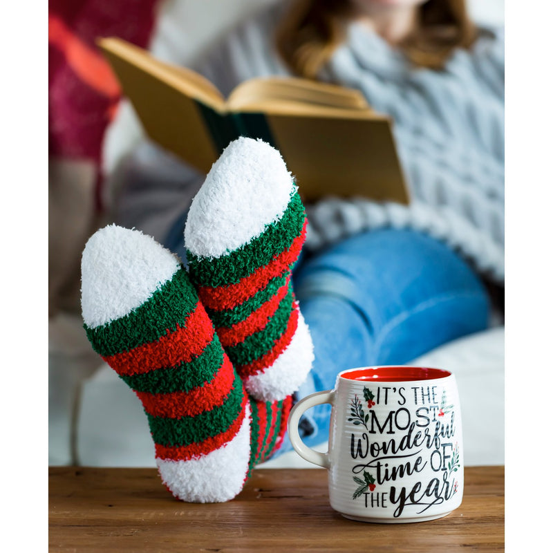 Evergreen Ceramic Cup and Sock Gift set, 12 OZ, It's the Most Wonderful Time of the Year, 4.5'' x 3.5'' x 3.75'' inches