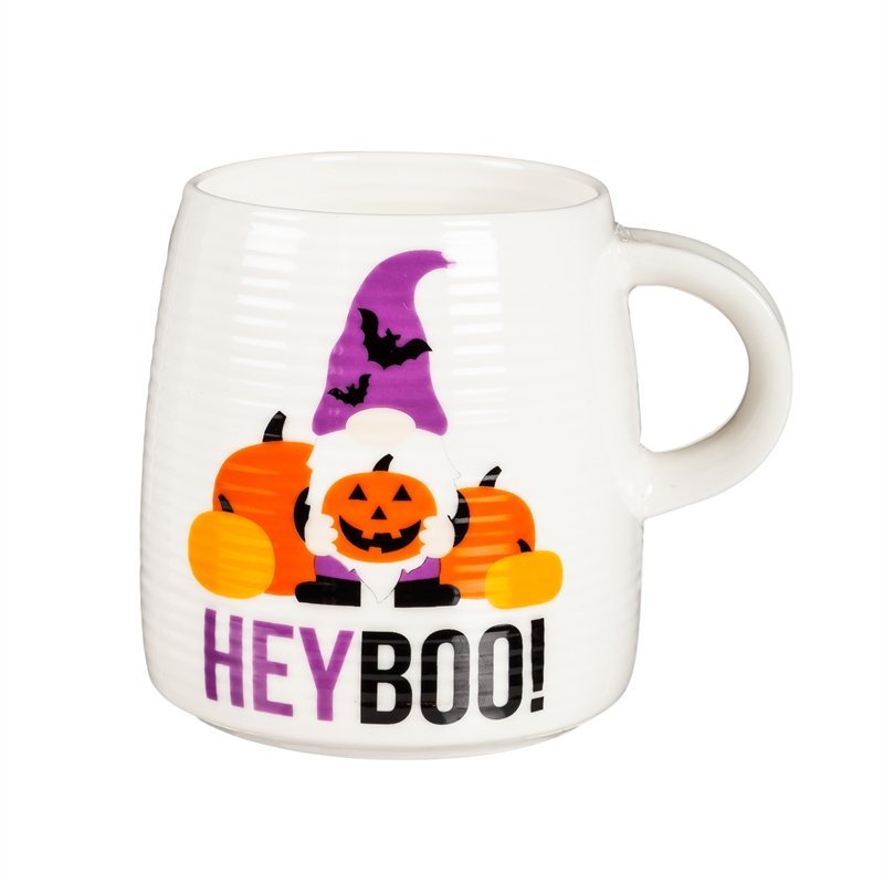 Ceramic Cup, 12 OZ,  with 5" Plush Halloween Gnome, Hey Boo