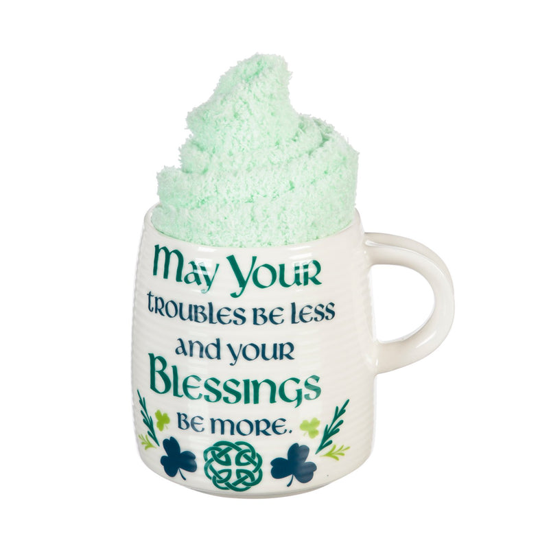 Evergreen Ceramic Cup and Sock Gift set, 12 OZ, Celtic Memories, 4.5'' x 3.5'' x 3.75'' inches