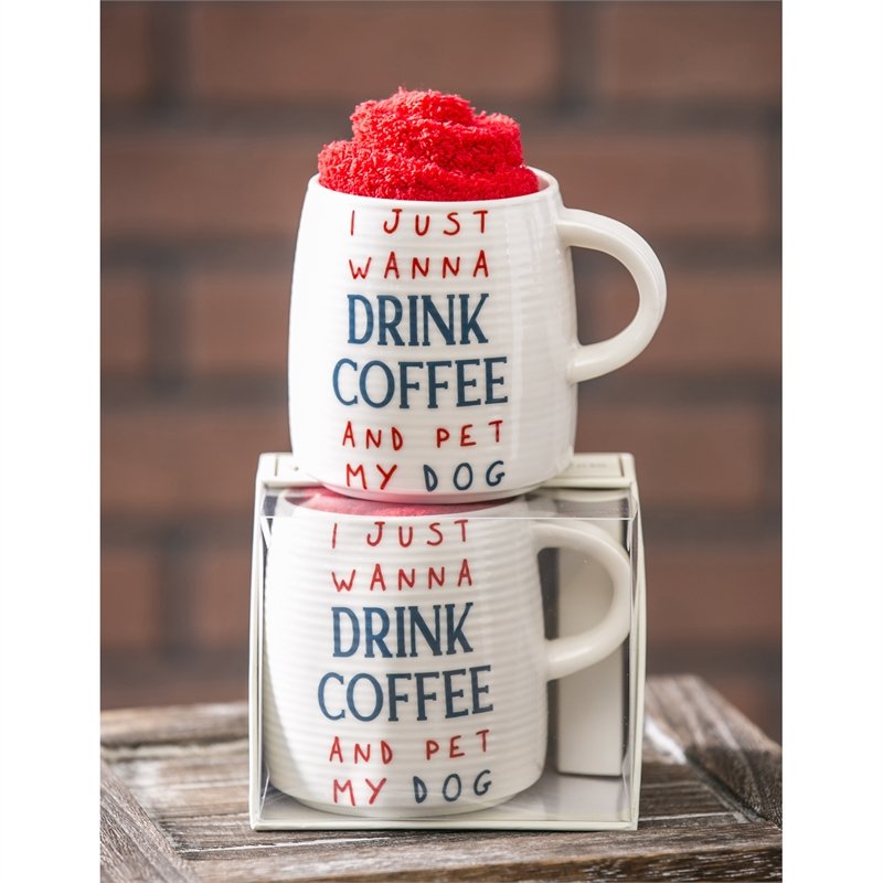 Evergreen Ceramic Cup and Sock Gift set, 12 OZ, Pet Pride, 2 Asst, 4.5'' x 3.5'' x 3.75'' inches