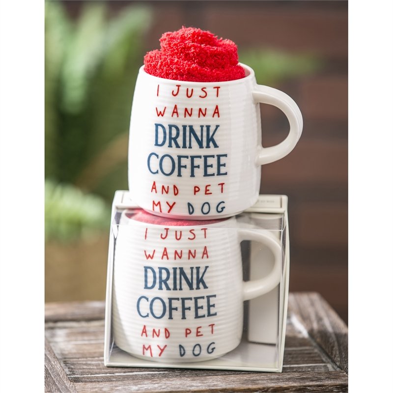 Evergreen Ceramic Cup and Sock Gift set, 12 OZ, Pet Pride, 2 Asst, 4.5'' x 3.5'' x 3.75'' inches
