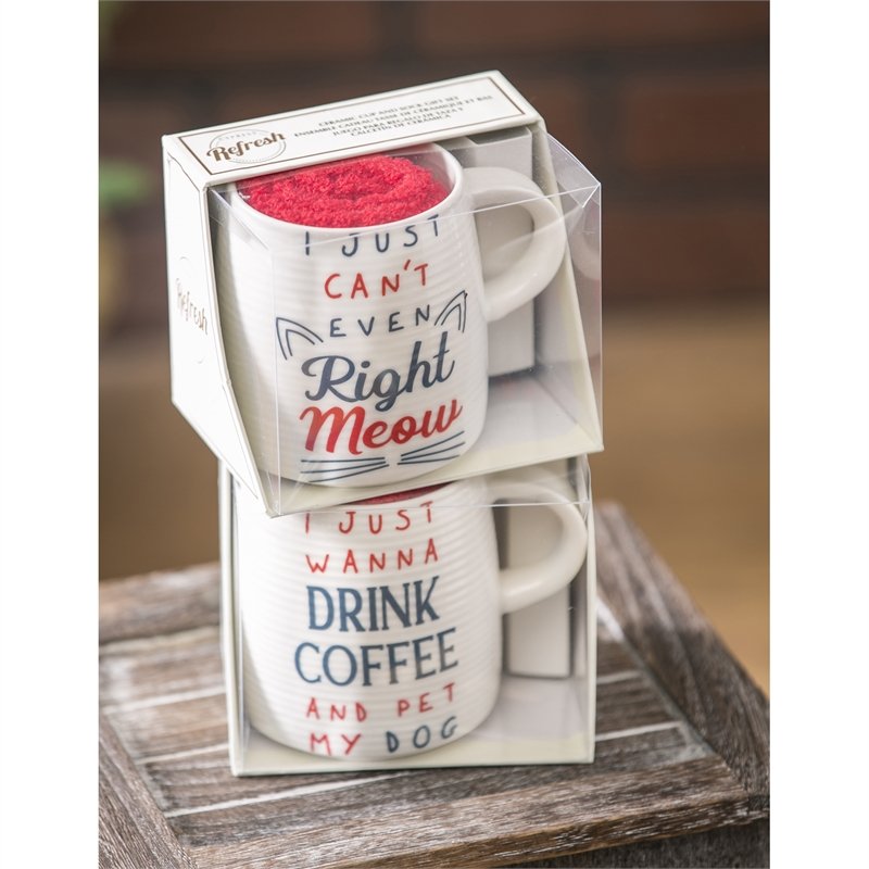Evergreen Ceramic Cup and Sock Gift set, 12 OZ, Pet Pride, 2 Asst, 4.5'' x 3.5'' x 3.75'' inches