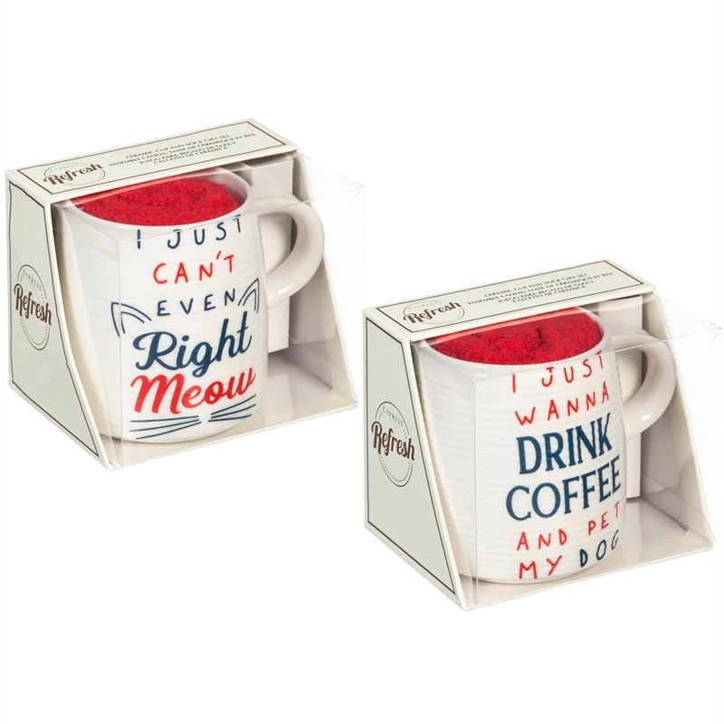 Evergreen Ceramic Cup and Sock Gift set, 12 OZ, Pet Pride, 2 Asst, 4.5'' x 3.5'' x 3.75'' inches