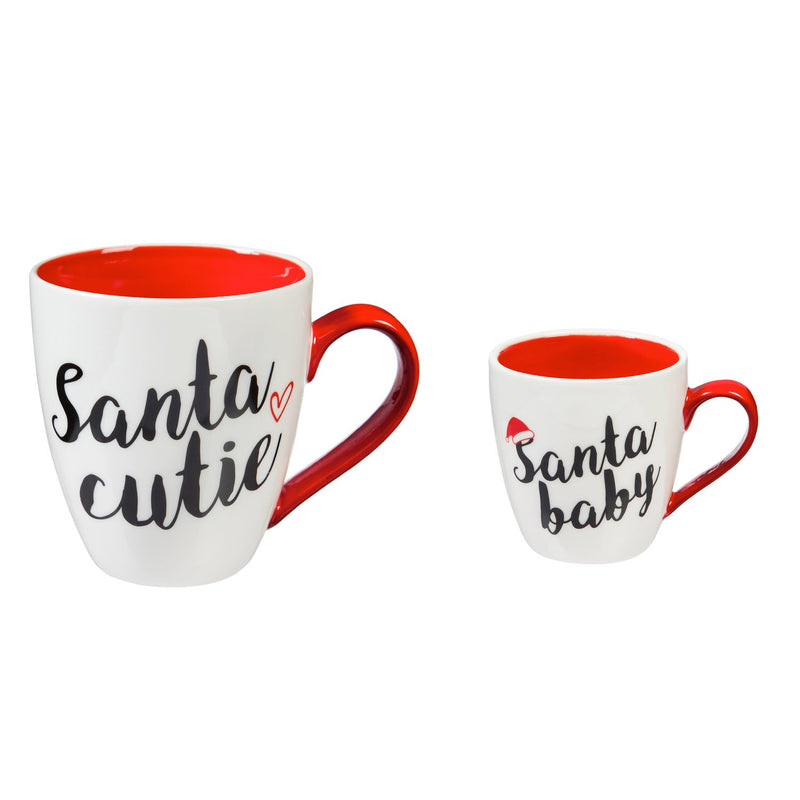 Evergreen Mommy and Me Ceramic Cup Gift set, 17 OZ, Santa Cutie and Santa Baby, 9.9'' x 5.04'' x 7.64'' inches