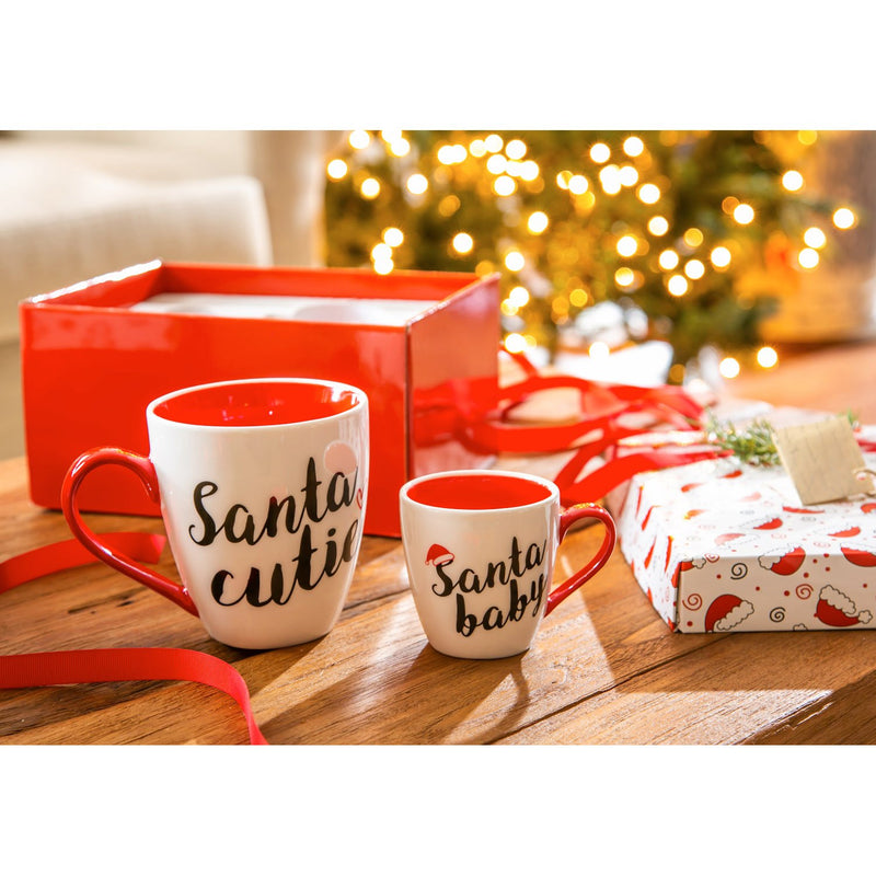 Evergreen Mommy and Me Ceramic Cup Gift set, 17 OZ, Santa Cutie and Santa Baby, 9.9'' x 5.04'' x 7.64'' inches