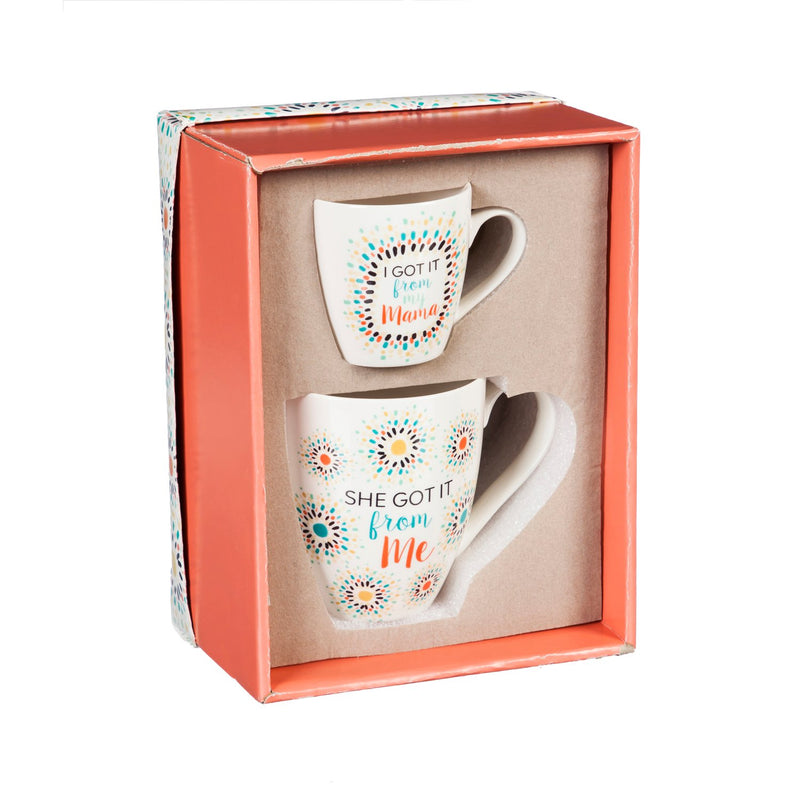 Evergreen Mommy and Me Ceramic Cup Gift Set, She got it from me/ I got it from my Mama, 5.63'' x 4.09'' x 4.41'' inches