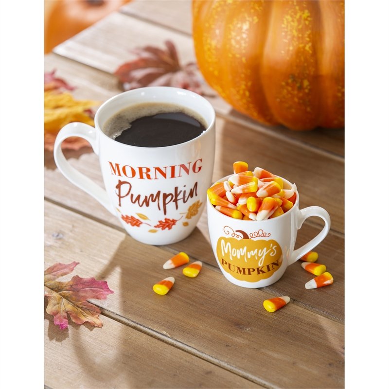 Mommy and Me Ceramic Cup Gift Set, 17 oz. & 7 oz,  Morning Pumpkin/Mommy's Pumpkin