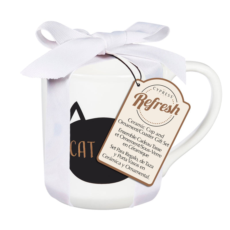 Evergreen Ceramic Cup, 10 OZ, with Ornament/Coaster Gift Set, Cat Mom, 4.15'' x 3.19'' x 4.06'' inches
