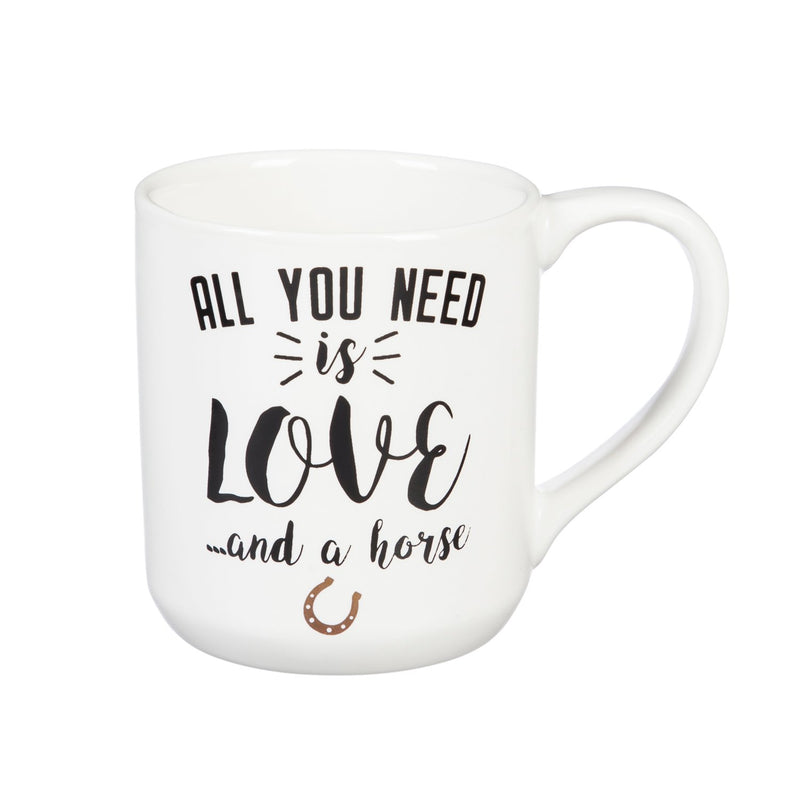 Evergreen Ceramic Cup, 10 OZ, with Ornament/Coaster Gift Set, All you need is love...and a horse, 4.15'' x 3.19'' x 4.06'' inches