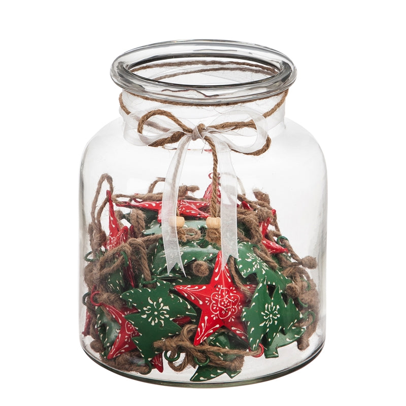 Metal Ornaments in Jar, Star/Tree, 2 Designs, 40 of each, 80 pcs total,p3609