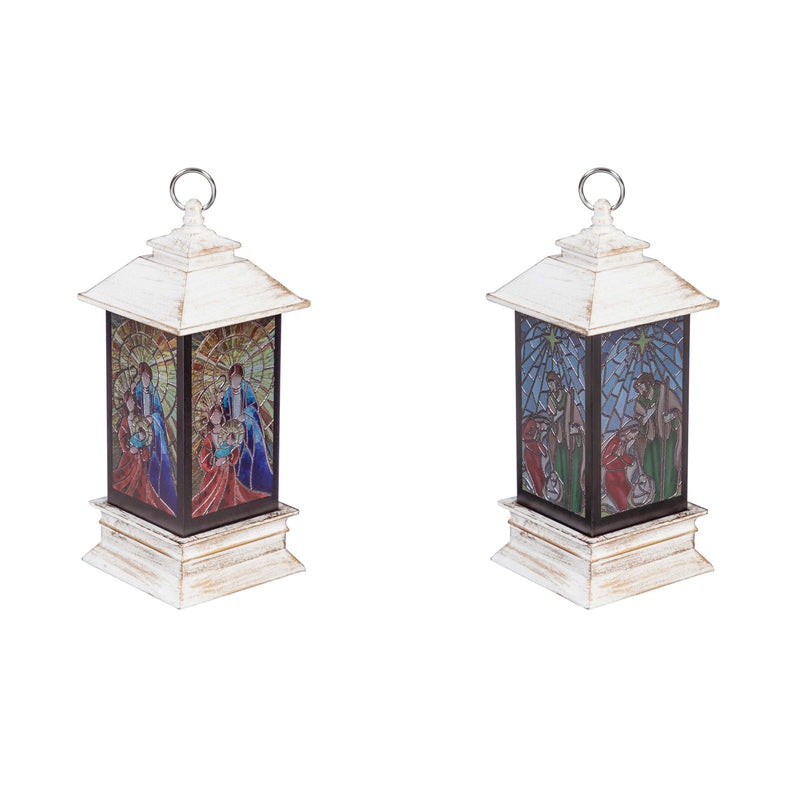 LED Stained Glass Water Lantern, 2 Designs, 6 of each, 12 pcs total, 2.13"x2.5"x6"inches