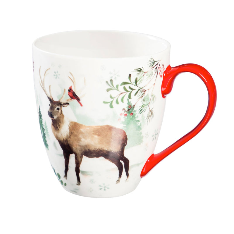 Evergreen Ceramic Cup O' Java with Teabag Holder, 17 OZ, Christmas heritage Deer, 5.87'' x 4.12'' x 4.75'' inches