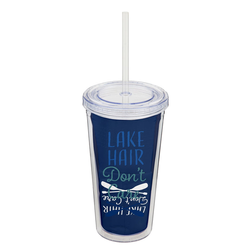 Cypress Home Lake Hair Don't Care Insulated Acrylic Tumbler and Straw - 4 x 4 x 7 Inches Fade and Weather Resistant Homegoods and Kitchen Accessories For Every Home and Apartment