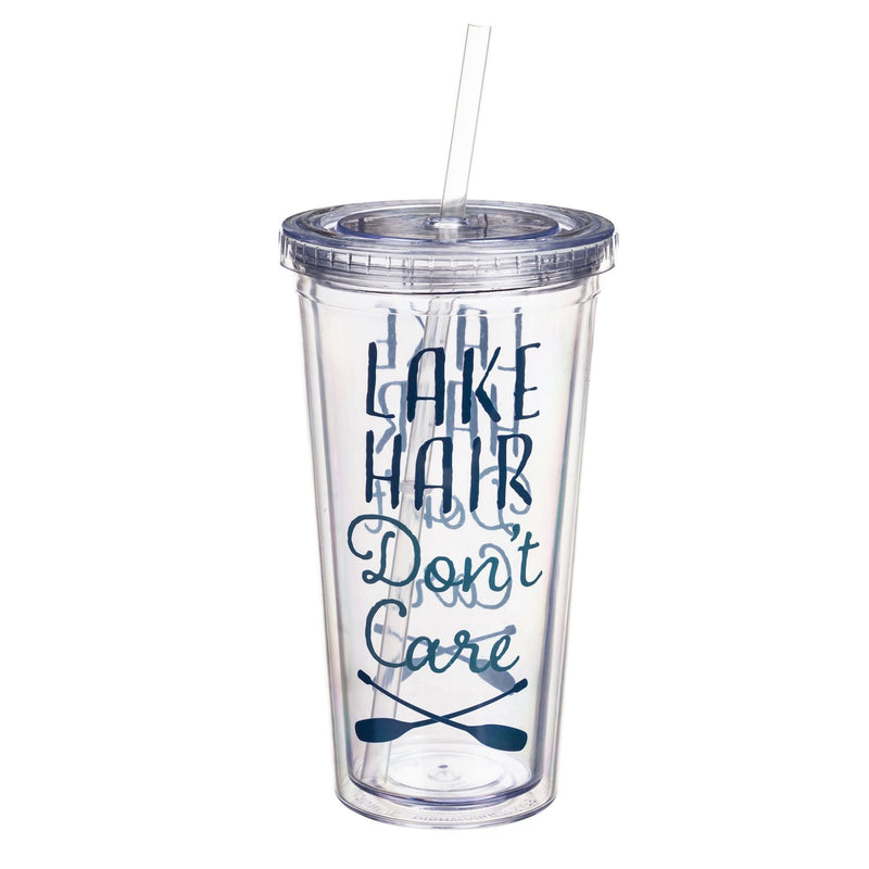 Cypress Home Lake Hair Don't Care Insulated Acrylic Tumbler and Straw - 4 x 4 x 7 Inches Fade and Weather Resistant Homegoods and Kitchen Accessories For Every Home and Apartment