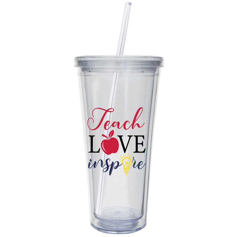 XL Insulated 18 OZ Acrylic Tumbler with Straw and Cap, Teach Love Inspire,p3694011
