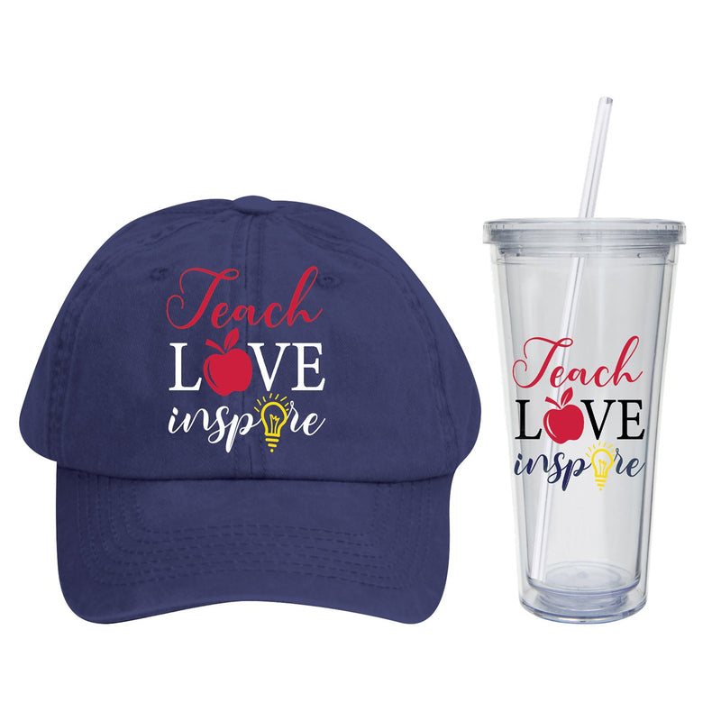 Evergreen XL Insulated 18 OZ Acrylic Tumbler with Straw and Cap, Teach Love Inspire, 4'' x 4'' x 7'' inches