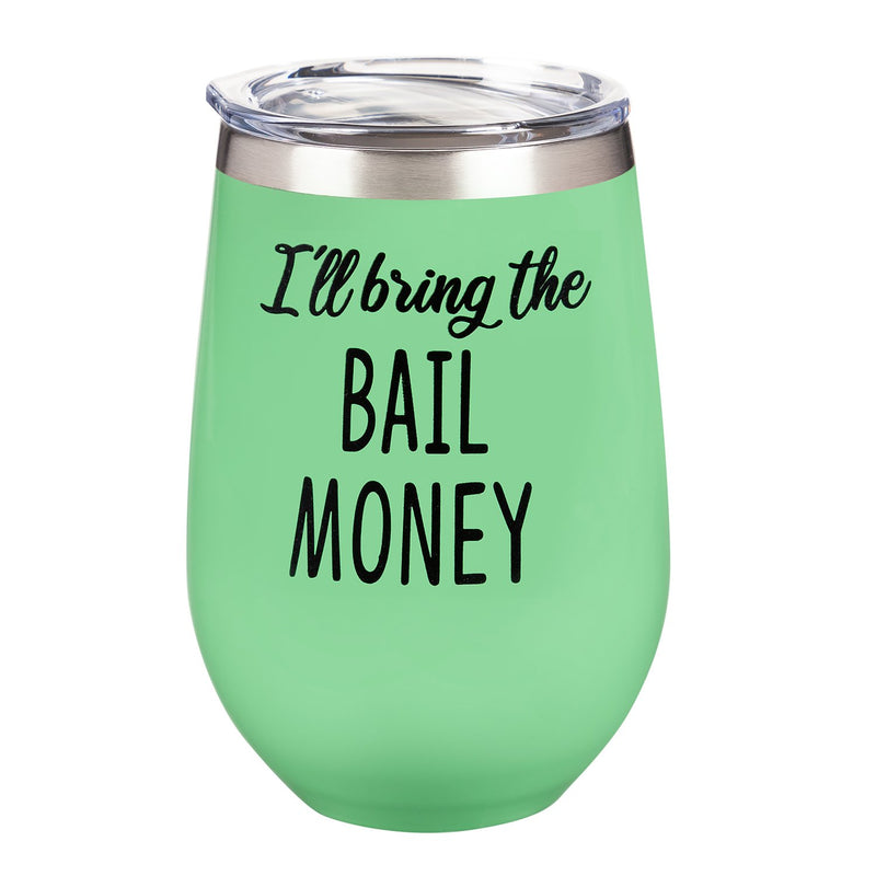 Evergreen Double Wall Vacuum Wine Tumbler Gift Set, Set of 2, 12 OZ, Bad Decisions/Bail Money, 2.72'' x 2.95'' x 5.12'' inches