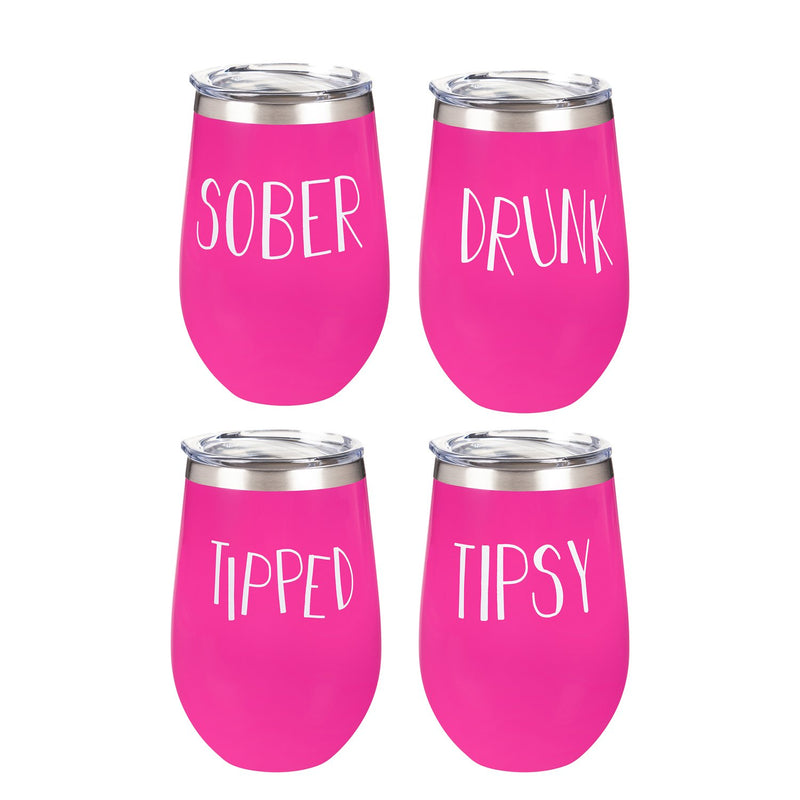Evergreen Double Wall Vacuum Wine Tumbler Gift Set, Set of 2, 12 OZ, Double-sided:  Tipsy/Tipped & Sober/Drunk, 2.72'' x 2.95'' x 5.12'' inches