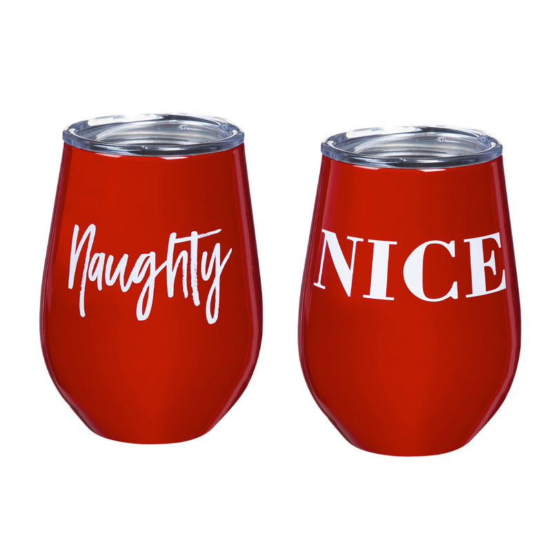 12 OZ Double Wall Vacuum Wine Tumbler Gift Set, Set of 2, Naughty/Nice