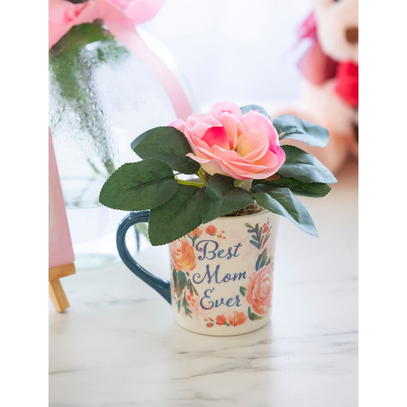 Coffee Cup and Floral Gift Set, 8 OZ, Best Mom Ever,p3758005