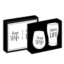 Stemless 17 OZ Wine Glass & Beer 16 OZ Cup Gift Set, Happy Wife/Happy Life,p3845001