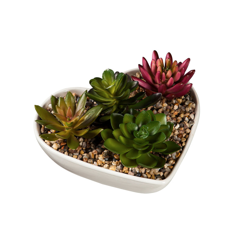 Ceramic Heart Shaped Dish with Succulent Table Décor, 7.5"x7"x4"inches