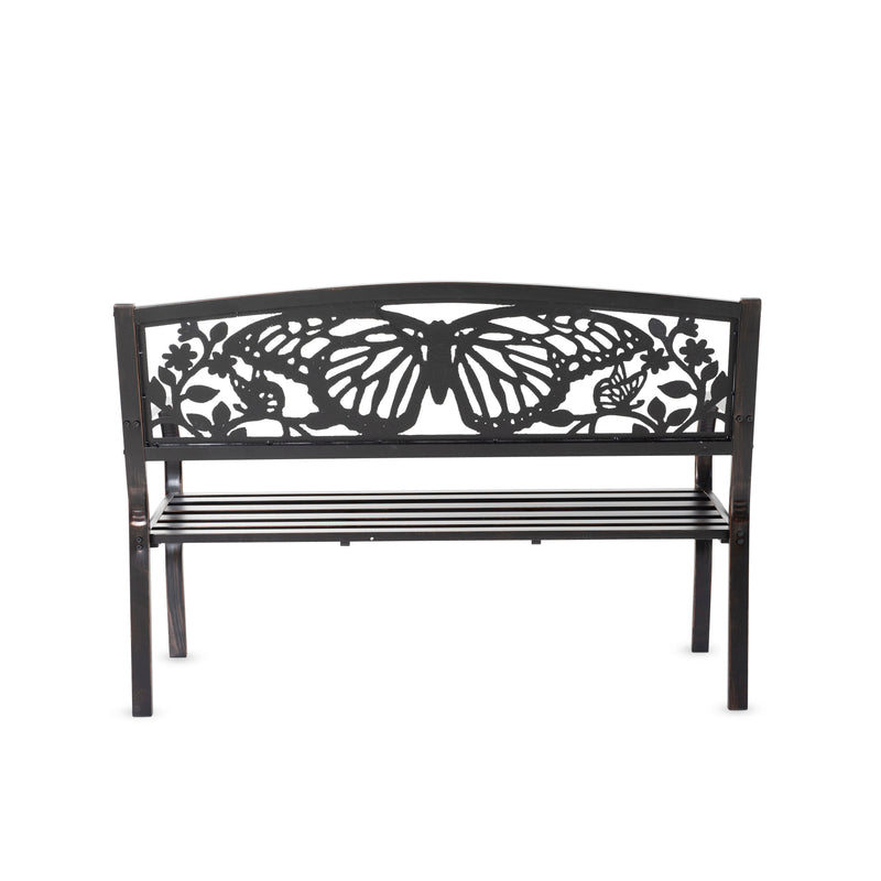 Evergreen Deck & Patio Decor,Garden Metal Bench, Butterfly,48.5x21x34 Inches