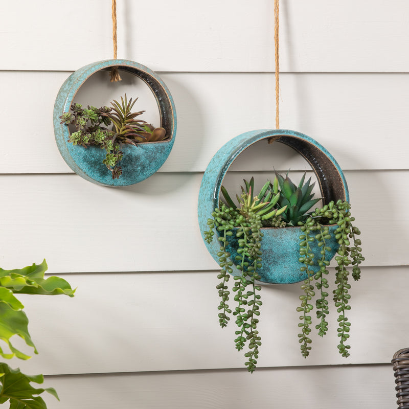 Evergreen Deck & Patio Decor,Ceramic Flower Pendant Planter Set of 2,10.12x2.95x10.12 Inches
