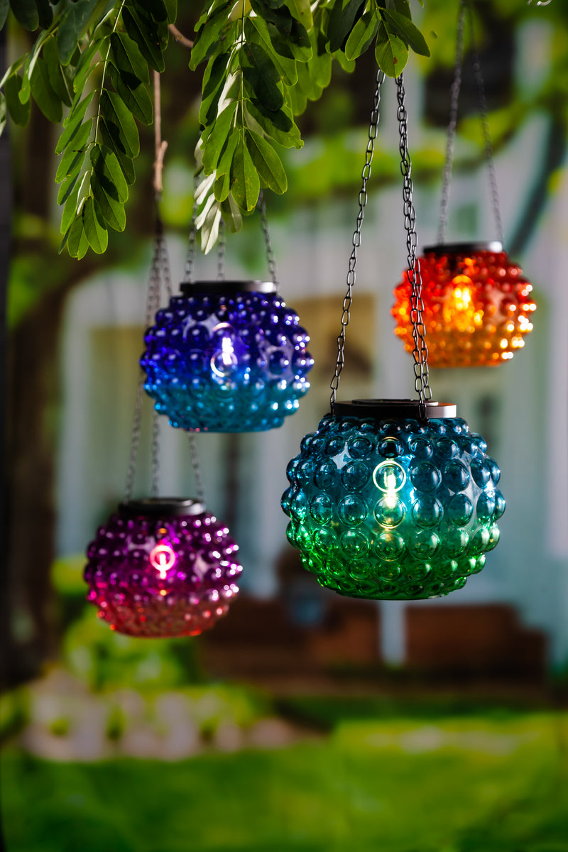 Evergreen Deck & Patio Decor,Textured Glass Solar Lanterns,7.09x7.09x6.3 Inches