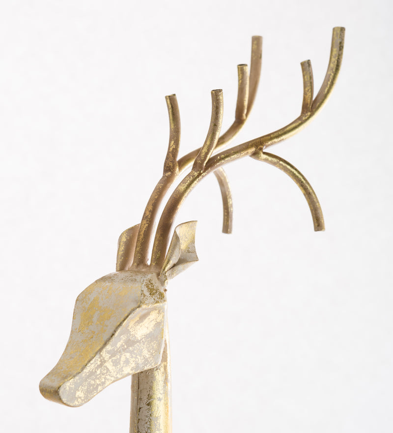 Gold and White Painted Iron Standing Tall Deer Statue, 7"x5.25"x39.75"inches
