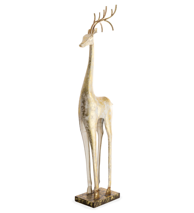 Gold and White Painted Iron Standing Tall Deer Statue, 7"x5.25"x39.75"inches