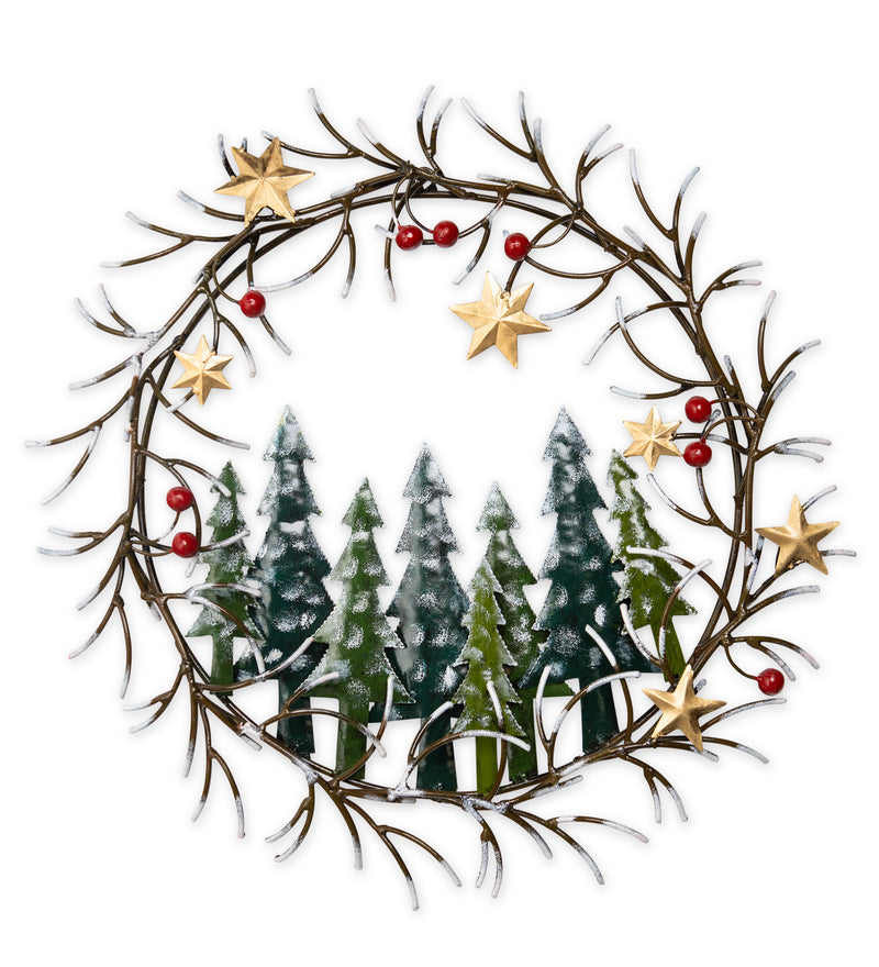 Handcrafted Trees and Stars Metal Indoor/Outdoor Wreath, 18"x2"x18"inches