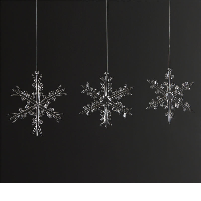 ORGANIC SNOWFLAKE GLASS ORN S/3