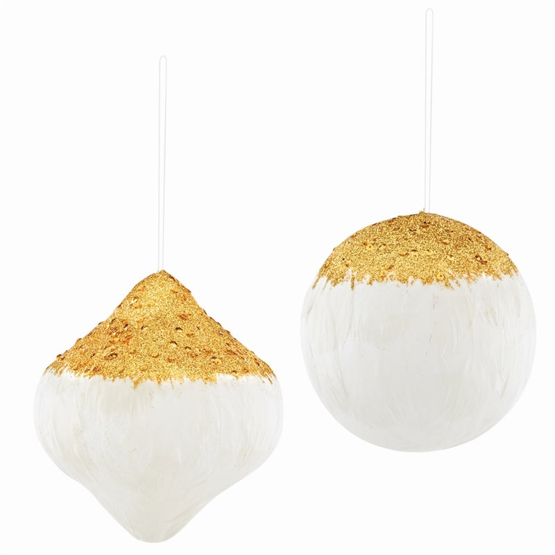Napa Home Garden, GLITTERED FEATHER ORNAMENTS ,SET OF 2,z4008whg