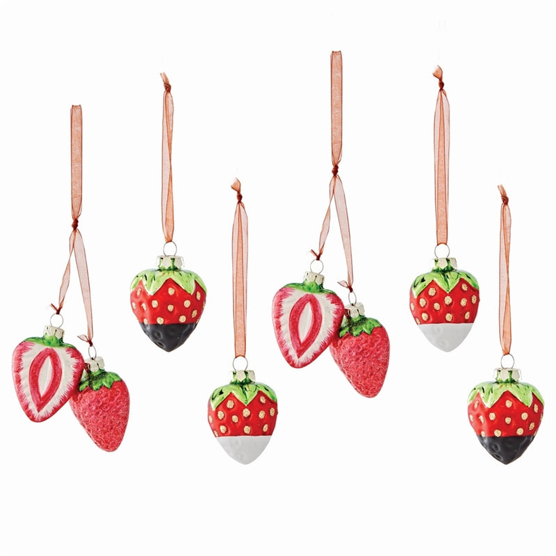 Glass Strawberry Ornaments , Set of 6