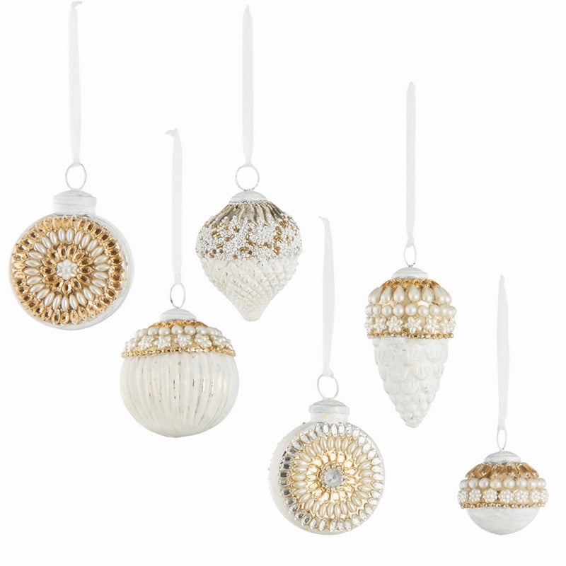 Glass Jeweled Ornaments , Set of 6