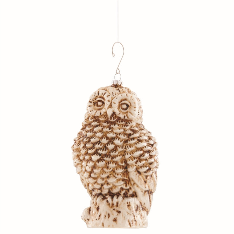 OWL GLASS ORN 8"H PEARL/BROWN