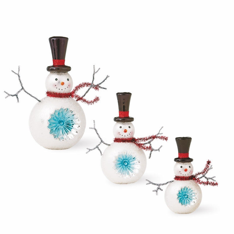 GLASS SNOWMAN FAMILY ST/3 FRST/BLUE