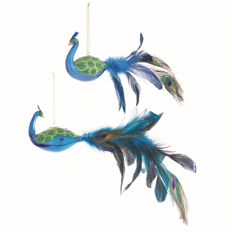 PEACOCK GLASS ORNAMENTS ST/2