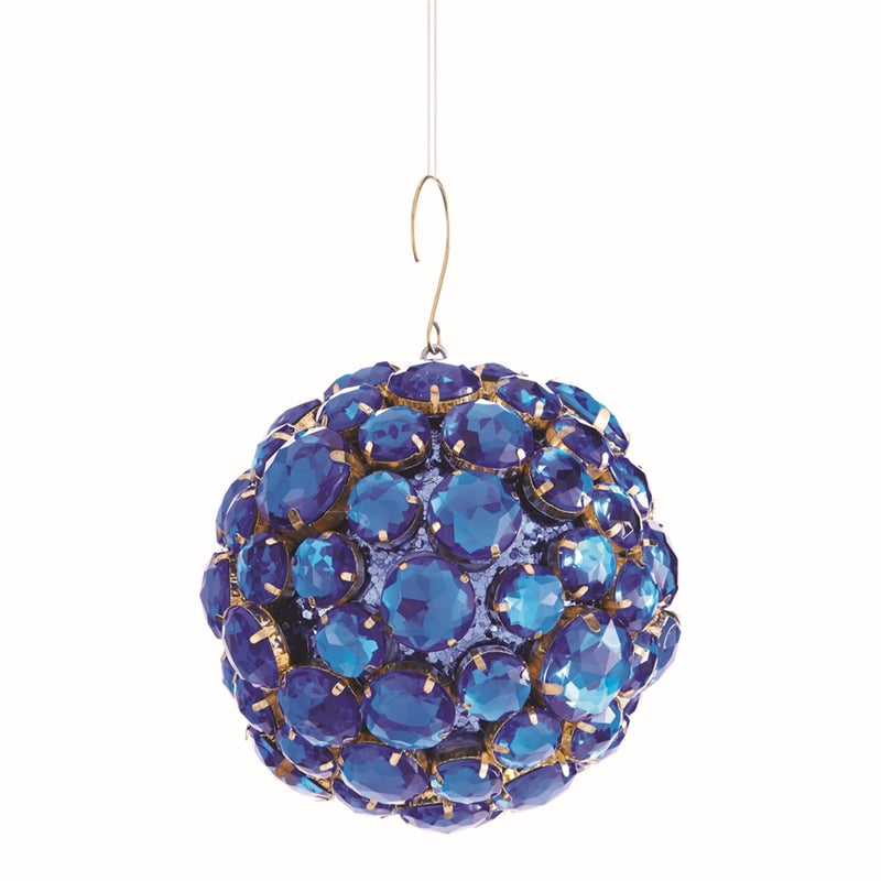 JEWEL BALL ORN 3.75" BLUE/GOLD